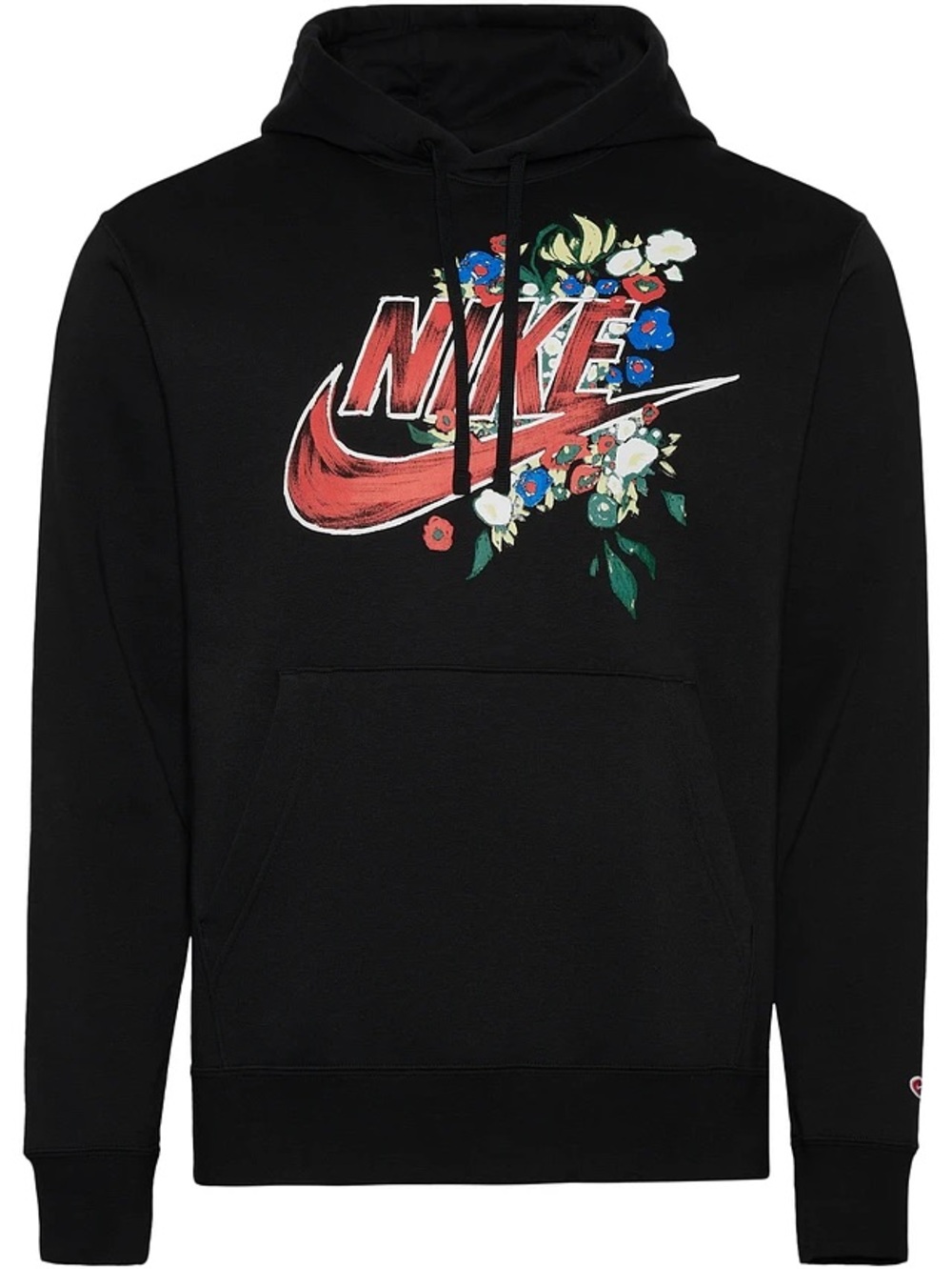 Nike Black Hoodie with Red Floral Swoosh Graphic
